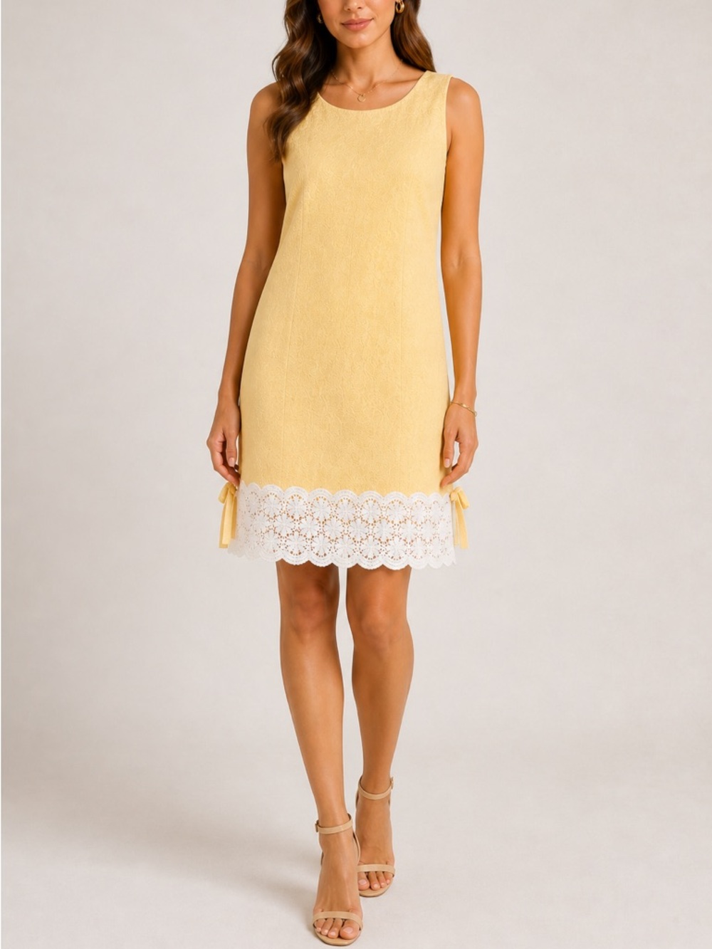 Lilly Pulitzer Yellow Sleeveless Shift Dress with White Lace Hem
